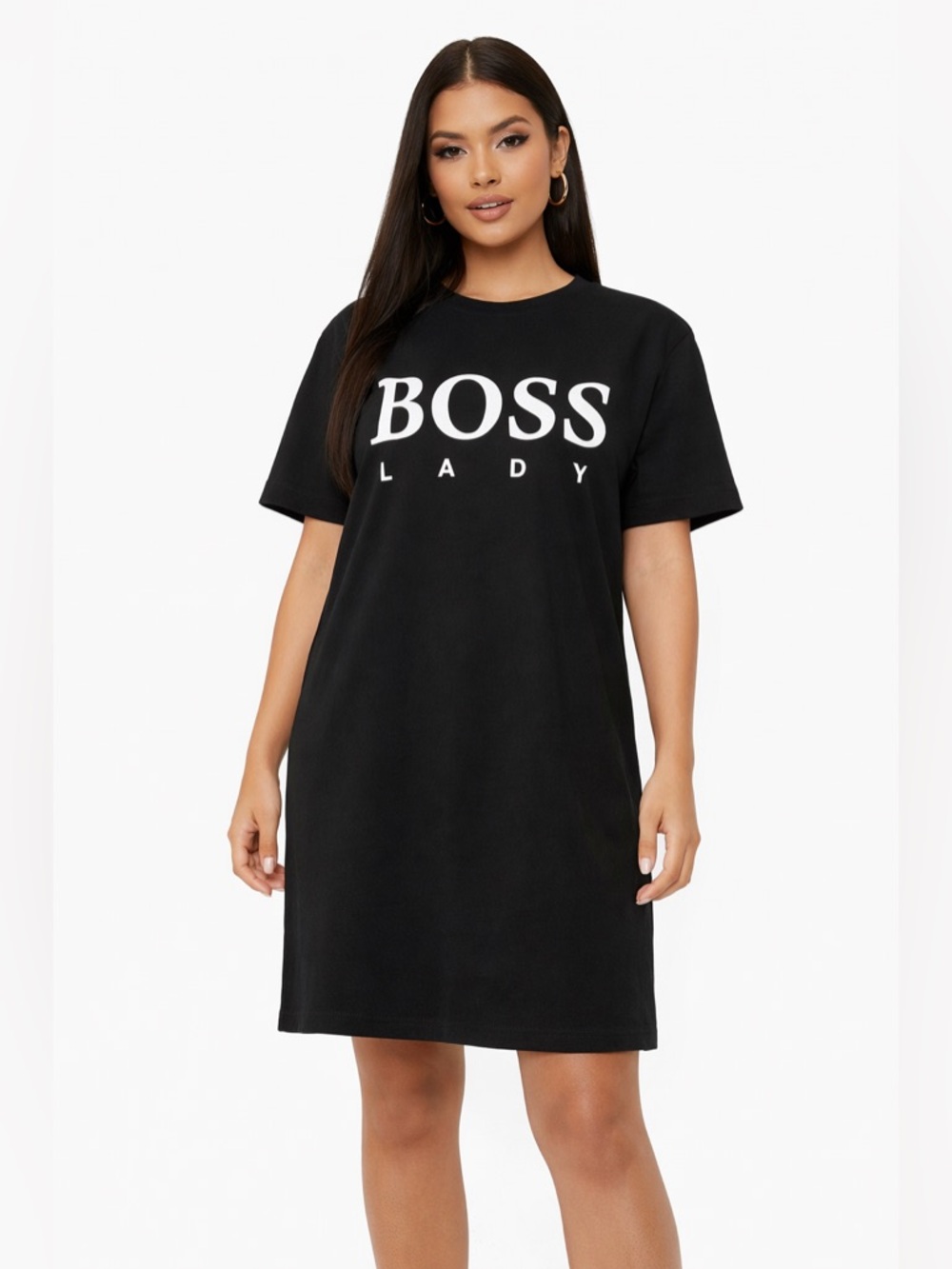 BOSS LADY Black Graphic T-Shirt Dress